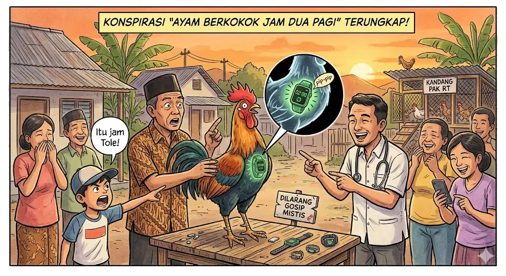 Konspirasi 'Ayam Berkokok Jam Dua Pagi': Misteri Suara Gaib di Kandang Pak RT yang Ternyata Akibat Alarm Jam Pintar yang Tertelan