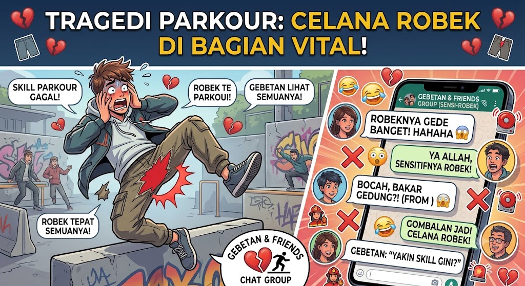Tragedi Celana Bahan yang Robek Tepat di Bagian Vital Saat Ingin Memamerkan Skill Parkour di Hadapan Gebetan