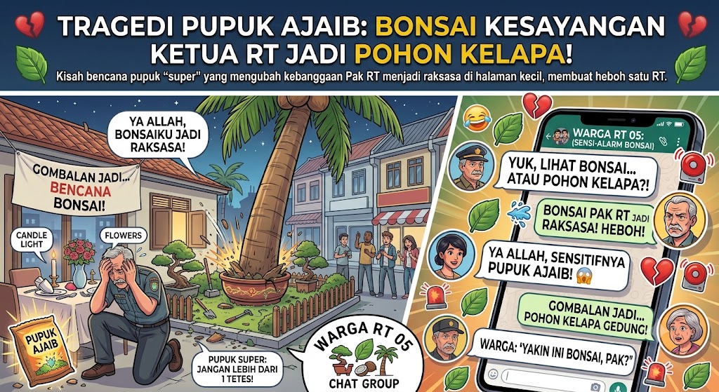 Tragedi Pupuk Ajaib yang Membuat Tanaman Bonsai Kesayangan Ketua RT Tumbuh Seukuran Pohon Kelapa
