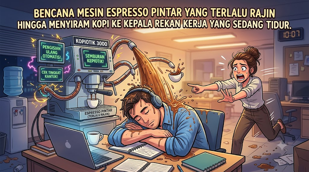 Bencana Mesin Espresso Pintar yang Terlalu Rajin Hingga Menyiram Kopi ke Kepala Rekan Kerja yang Sedang Tidur